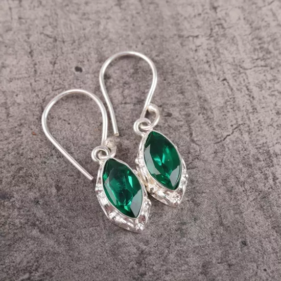 Genuine Green Emerald Unique Drop Elegant Wife Earrings Jewelry Sterling Silver