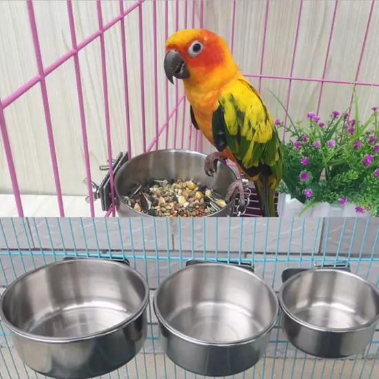 4 pcs Bird Feeding Dish Cups, Three Sizes Parrot Stainless Steel Food Bowl... 