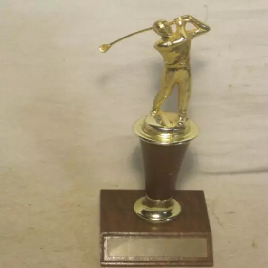 vintage golf trohpy metal golfer wood base plastic club award golfing figure