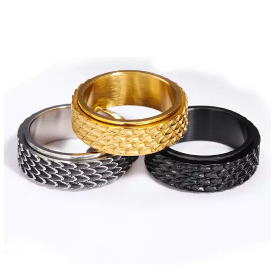 Gothic Snake Dragon Scale Spinning Band Stainless Steel Men Women Fashion Ring