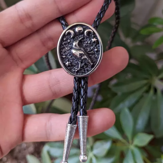 Crow & Moon Mens Bola Bolo Tie Wedding Necklace Western Cowboy Necktie