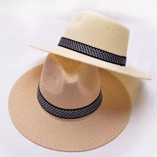 Men Women Straw Jazz Fedora Hat Trilby Cuban Sun Cap Panama Short Brim Summer S