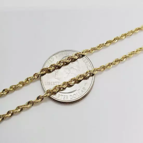 Real 10K Solid Yellow Gold 2mm-5mm Diamond Cut Rope Chain Necklace 16" - 30"