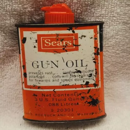 VINTAGE EMPTY SEARS ROEBUCK GUN OIL OVAL TIN CAN HANDY OILER