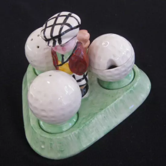 Vintage Porcelain Cruet of Adorable Golf Caddie with White Cap, England c.1930's