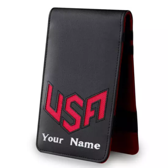 Golf Scorecard Yardage Book Holder Cover Customized Name USA Pattern PU Leather