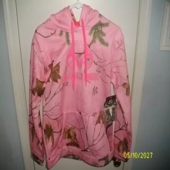 REALTREE WOMENS PINK SWEATSHIRT PULLOVER HOODIE LADIES MEDIUM NEW WITH TAGS