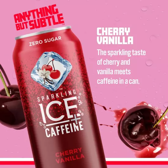 +Caffeine Cherry Vanilla Sparkling Water with Caffeine Zero Sugar with Antiox...