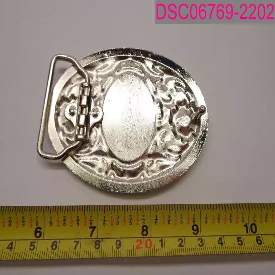 Women's Western Style Belt Buckle with Gem, Flowers, Silver/ Black 3-1/2"x2-1/2"