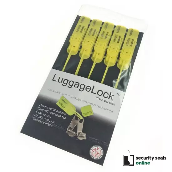 Yellow LuggageLock™ Tamper Evident Security Seal Luggage Travel Tag, 10 Pack