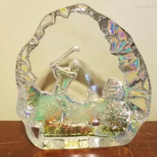 Crystal Iridescent Golf Award Trophy 5.5'' Plaque Block Colored Crystal Box 