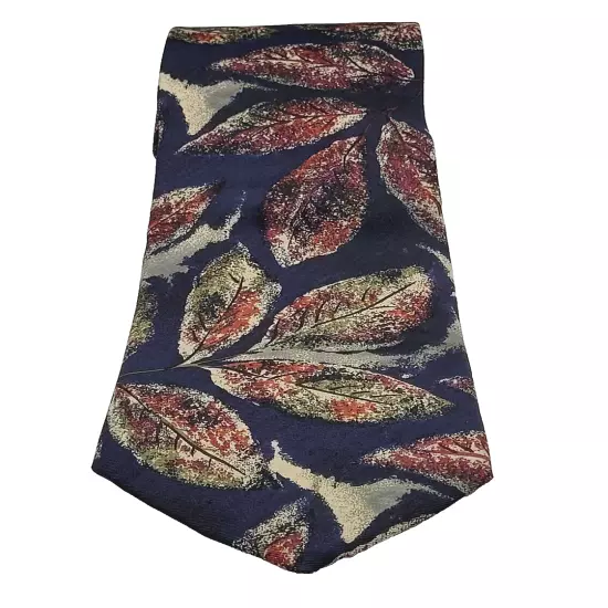 Dark Blue Maroon Beige Leaf Sprawl Pattern Silk VIAGGIO Vintage Business Necktie