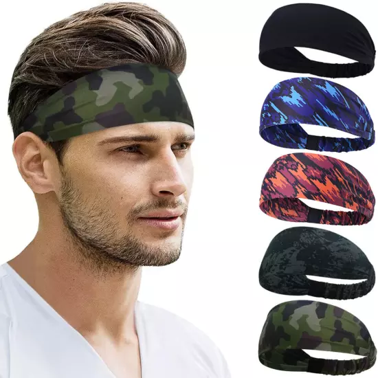 Sports Headband for Men Women Moisture Wicking Sweat Band Elastic Wide Hair Band