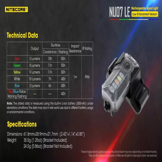 NU07 LE Red Blue Green Yellow White 5-Colored USB-C Rechargeable Tactical Identi