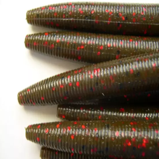 50 pk 5" Senko style - GREEN PUMPKIN RED FLAKE - Soft Plastic Worm - SCENT, SALT