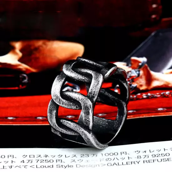 Retro Silver Curb Chain Wedding Band Ring Stainless Steel Men's Boy's Biker Ring