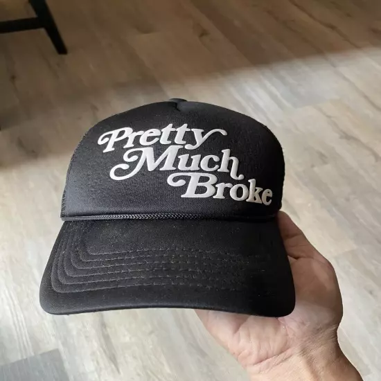 APTHCRY Pretty Much Broke Trucker Snapback Hat Cap Black White One Size Worn 2x