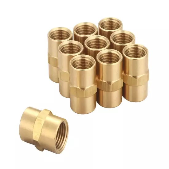 Brass Coupling 1/4" NPT Female X 1/4" NPT Female Hex Head Pipe Fitting (Pack of