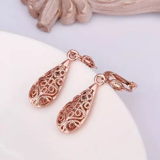 Rose GOLD Filled Elegant 18k Filigree Dangle Drop Earrings