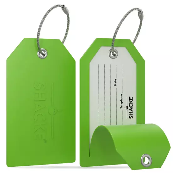 Shacke Luggage Tags with Full Back Privacy Cover w/Steel Loops - Set of 2