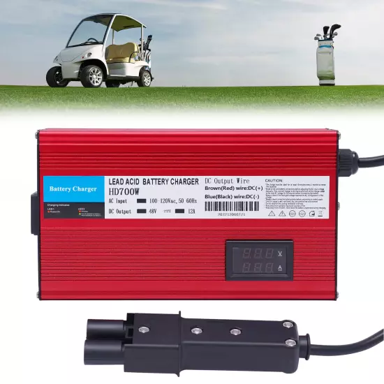 Golf Cart Battery Charger 48 Volt 12 Amp Barrel 2-Pin Plug Trickle Charging Mode