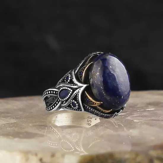 Lapis Stone 925 Sterling Silver Men's Ring Silver Men's Jewelry Ring Turkish