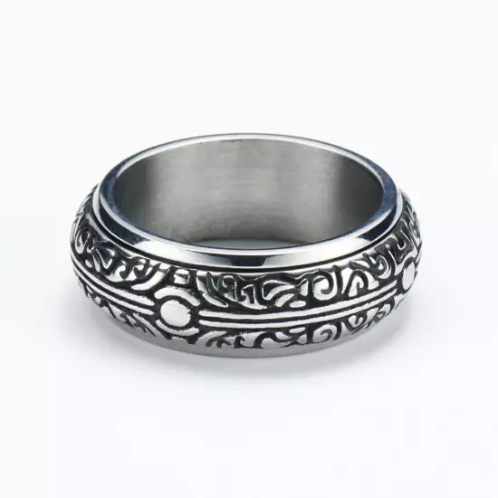 Retro Royal Pattern Spinner Wedding Ring Stainless Steel Men Women Vintage Ring