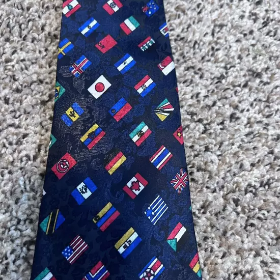 City One Blue Novelty Tie - Colorful World Flags 100% Polyester Necktie