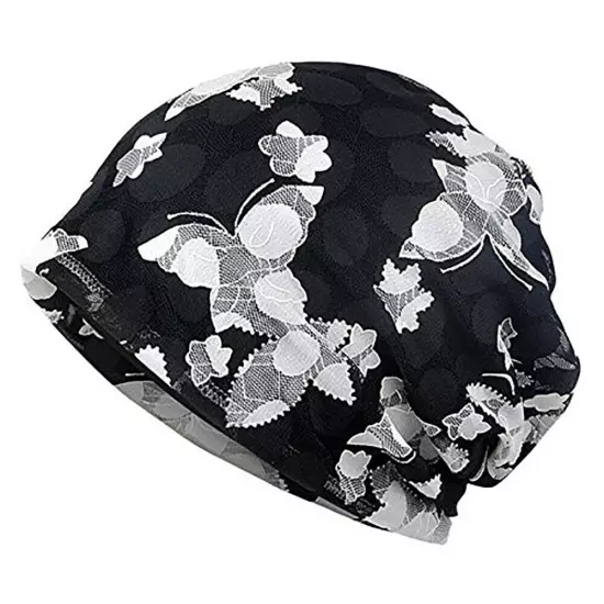 Women's Floral Lace Beanie Hat Cancer Chemo Cap Turban Multiple Colors Headwear