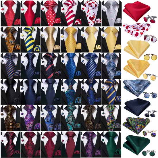 USA Mens Tie Striped Paisley Solid Paisley Necktie Hanky Cufflink Set Wedding