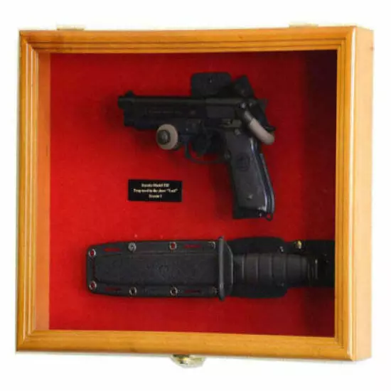 Gun Display Case 2 Guns Black Solid Wood Handgun Pistol Revolver Lock USA Frame