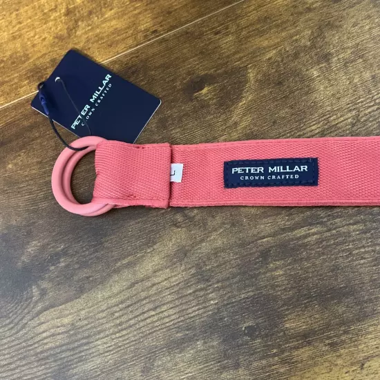 Peter Millar Belt Men's L Coral Salmon Ribbon Crown Crafted O-RIng Buckle $90