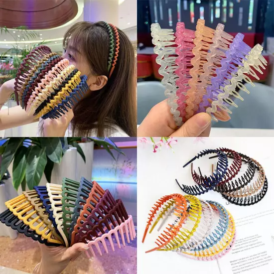 Women Non-Slip Resin Hair Comb Hairband Headband Hair Hoop With Teeth Headwear❉