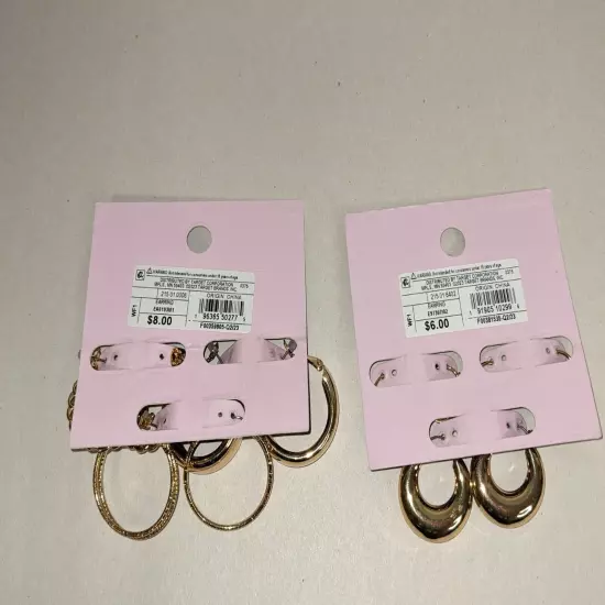 6 Pairs Hoop Earrings ~ Nickel Free ~ Gold Tone ~ NWT