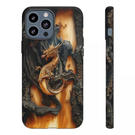 For iPhone, Samsung Galaxy, Pixel - Phone Case Cover - Carved Wood Dragon Print