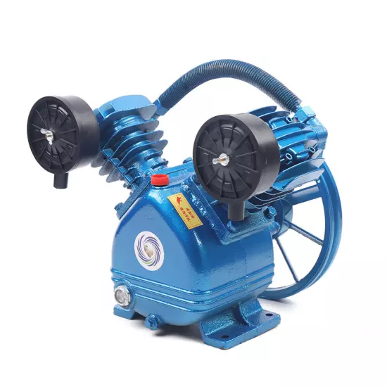 Air Compressor Pump Twin Cylinder 2 Piston V Style 2HP Head Single Stage Blue