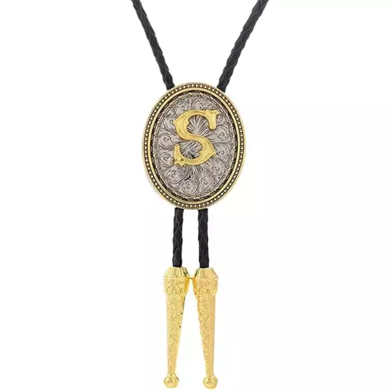 Bolo tie for Men Western Cowboy Golden Initial Letter A to Z Costume Bolo ties