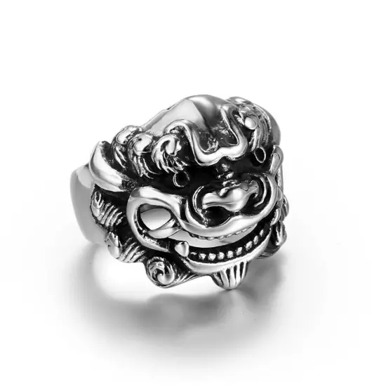 Gothic Men's Tribal Lion Totem Mask Rings Stainless Steel Master Ring Biker Punk