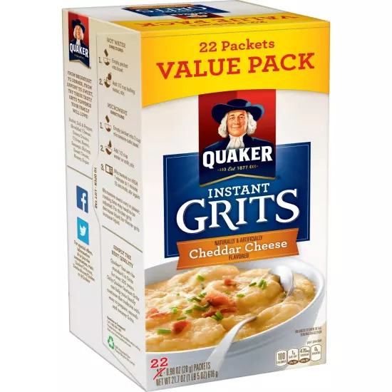 Quaker, Instant Grits, Cheddar Cheese, 0.99 oz, 22 Packets FREE SHIPPING