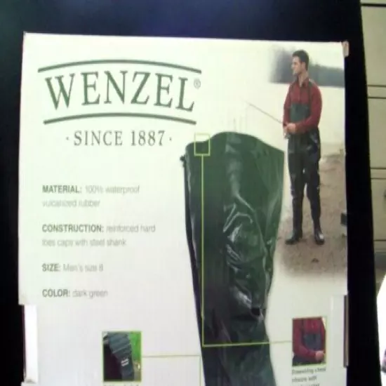 Wenzel Size 8 Green Chest Waders 100% Waterproof Vulcanized Rubber New In Box