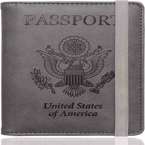 RFID Passport Holder Cover Wallet for Women Men, PU Leather Card Holder Passport