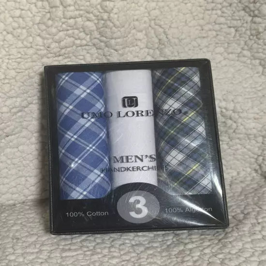 Umo Lorenzo 100% Cotton Men's Plaid Handkerchief Set Black White Grey Multi-pack