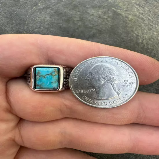 Blue Turquoise Mens Real Solid 925 Silver Navajo Native American Inspired Ring