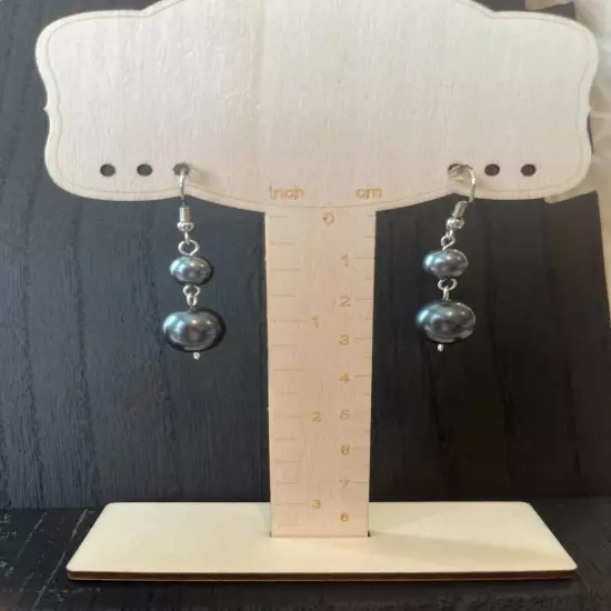 Navy Blue Faux Pearl Style Dangle Earrings for Pierced Ears