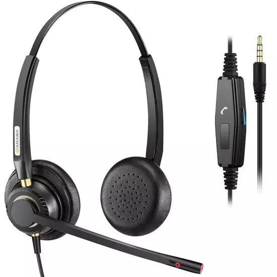 Arama A802 3.5mm Premium Call Center Noise-Canceling Stereo Headset w/USB-C