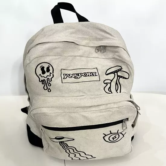 Jansport Backpack Epic Icons Off White Canvas Alien Mustang Mushrooms Flaw