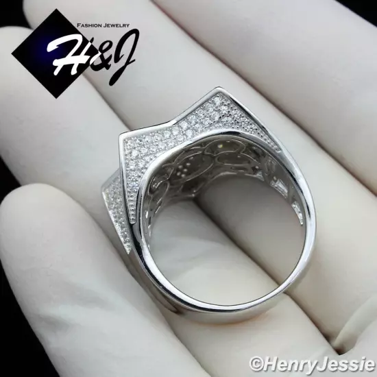 MEN SOLID 925 STERLING SILVER ICY BLING CUBIC ZIRCONIA HIPHOP 3D STAR RING*SR107