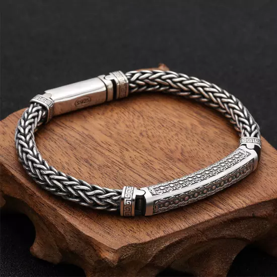 Men's Real Solid 925 Sterling Silver Bracelet Jewelry Braided Twist Chain 7.9"