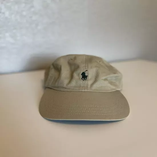 VINTAGE Polo Sport Hat Cap Mens Strap Back Tan Green Pony Logo Ralph Lauren 90s