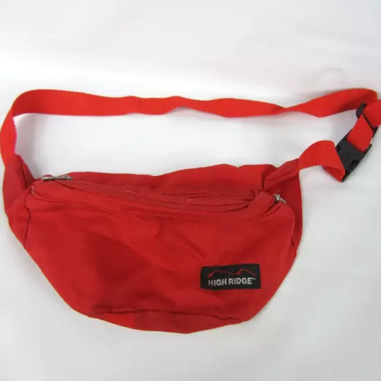 Vintage High Ridge Fanny Pack Bum Bag Waist Money Belt Red 2 Zipper Compartments